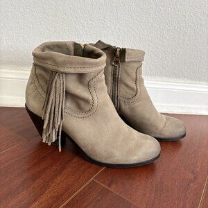 Sam Edelman Taupe Fringe Ankle Booties